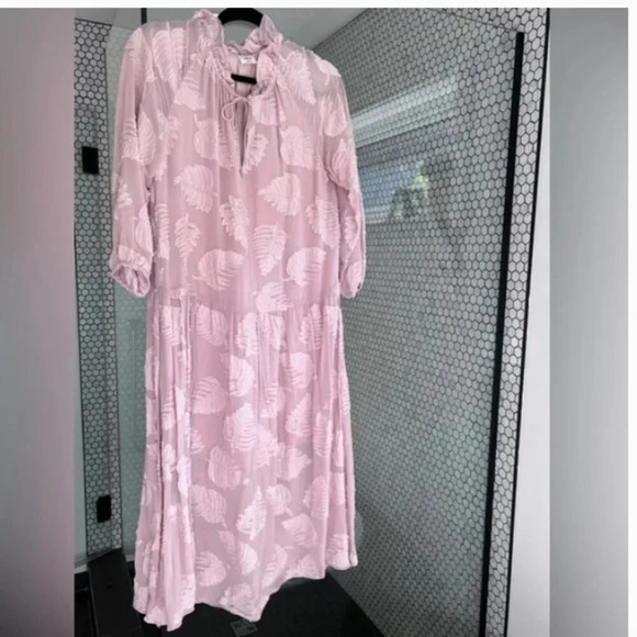 Aritzia Wilfred‎ Pink Floral Overlay Leaves Sheer Maxi Cotton oversized Dress XS - Picture 1 of 10